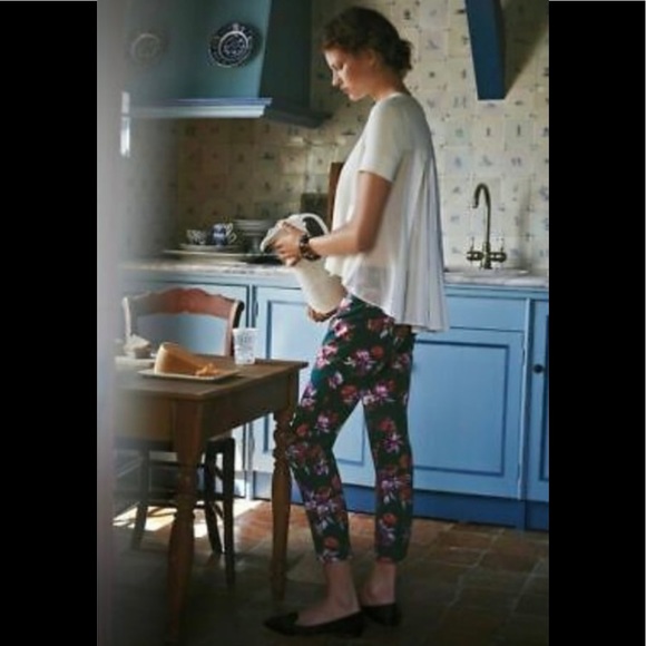 Anthropologie Cartonnier Charlie Ankle Pant Crop in Green with florals size 2 - Picture 16 of 16
